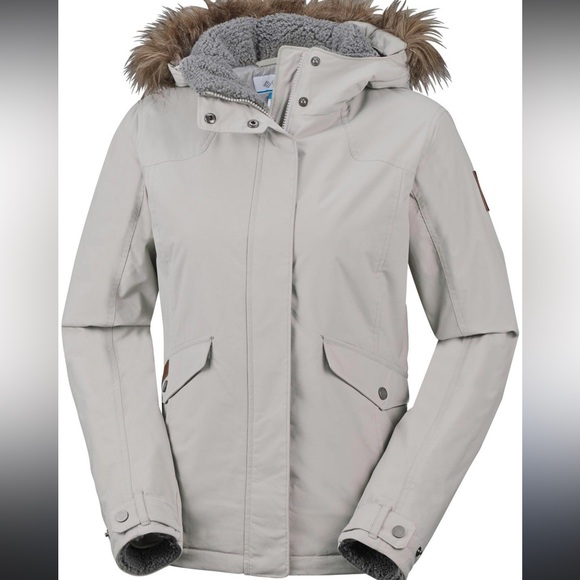 Columbia cream warm winter puffer coat fur hood size XL - Picture 1 of 12